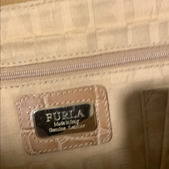 Furla Tan Crocodile-Embossed Shoulder Bag with Turnlock